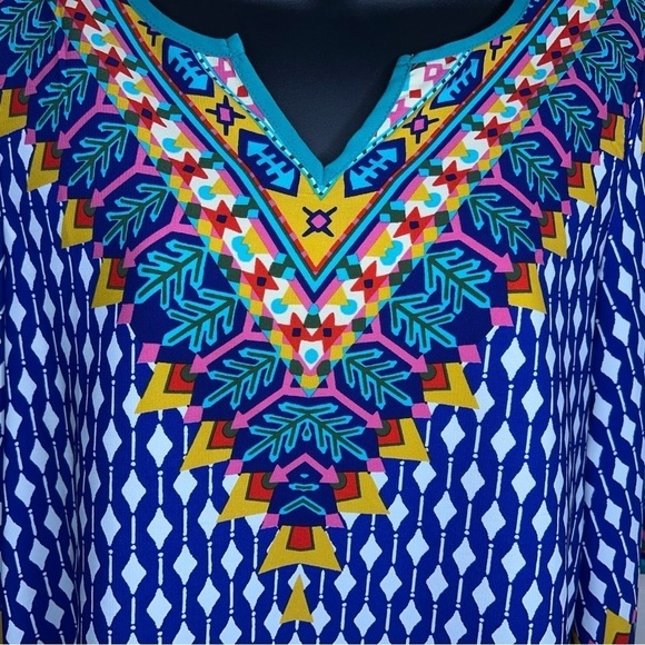 MEDIUM PINK OWL COLORFUL BOHEMIAN TUNIC TOP GEOMETRIC BLOUSE - Picture 2 of 11